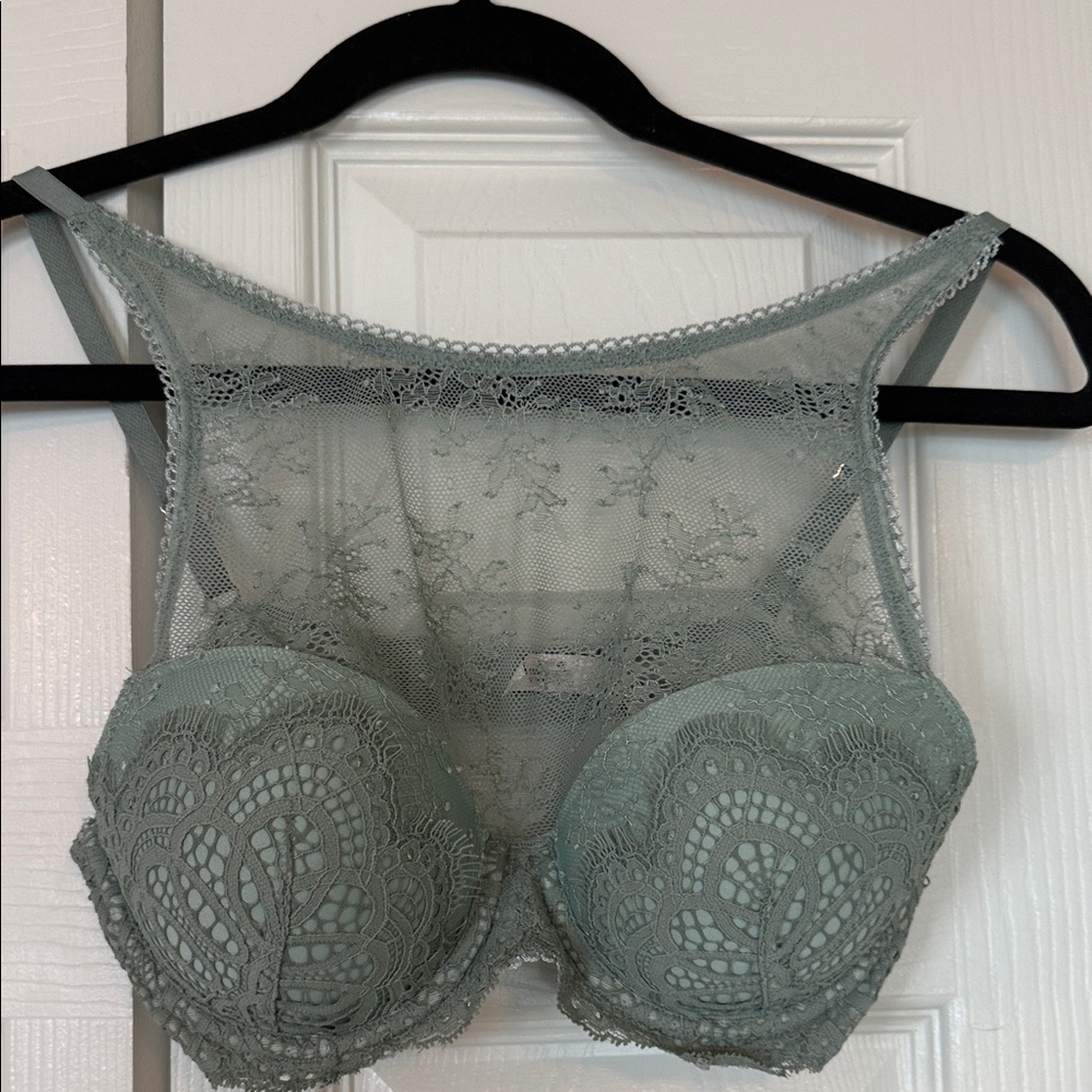 Victoria’s Secret lined double Demi sage green halter bra